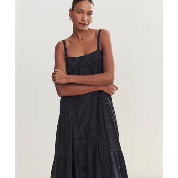 Jenni Kayne Seersucker Summer Dress Black Sz XS Cotton Rayon Black GREAT! - Picture 2 of 10